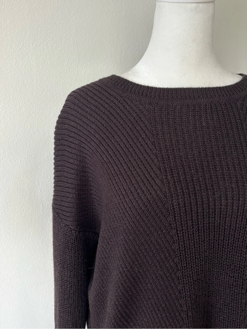 ATHLETA Merino Wool Blend Ribbed Sweater M Dark Chocolate High Low Tunic Cottage - Picture 11 of 14